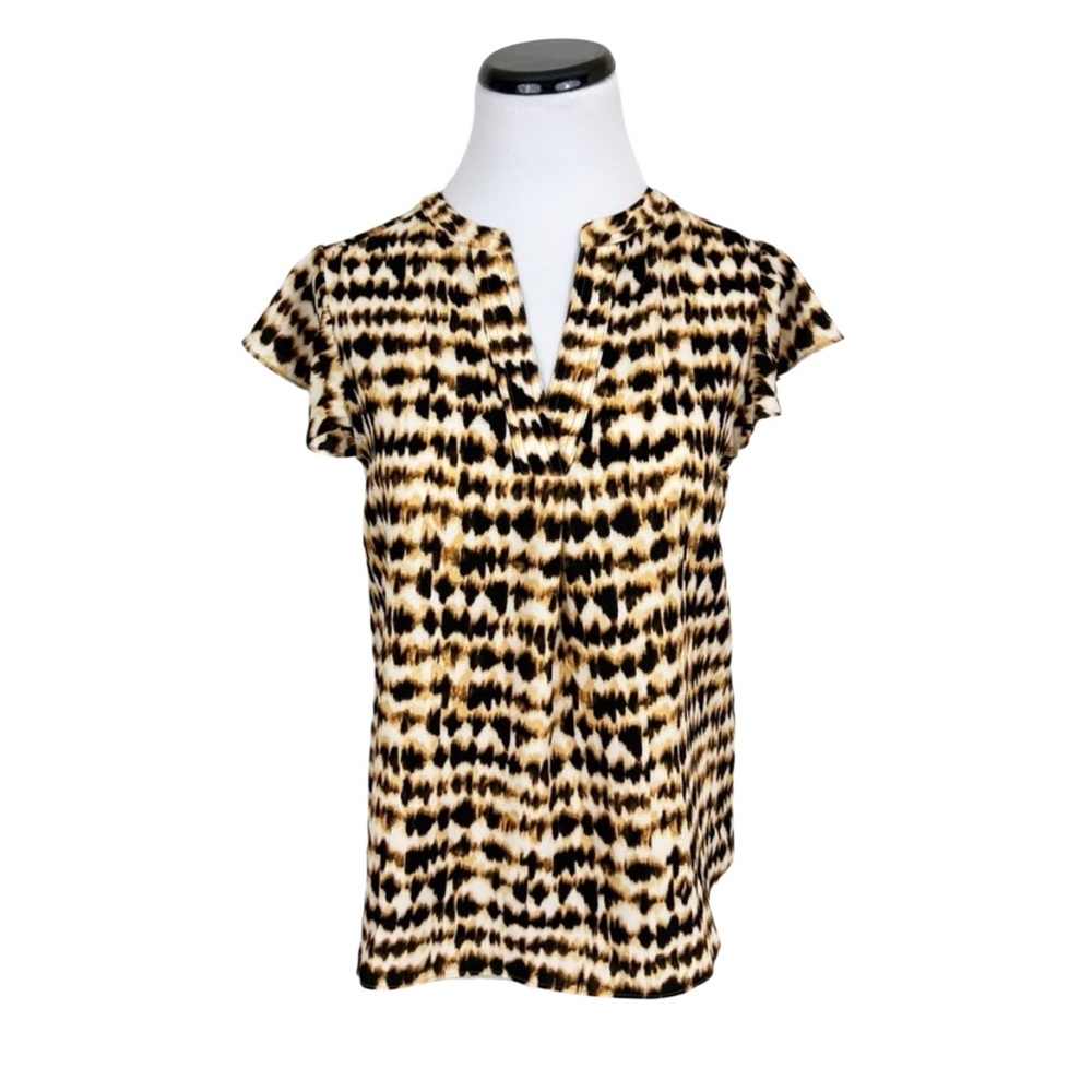 NWOT Calvin Klein Animal Print Short Cap Sleeve V-Neck Blouse Top Small
